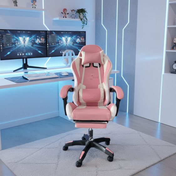 Max divertida ergonómica Vibracion Lumbar + Reposapies rosa/blanco