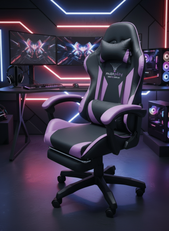 MaxGamer Vibracion Lumbar Lila/Negro + Reposapiés
