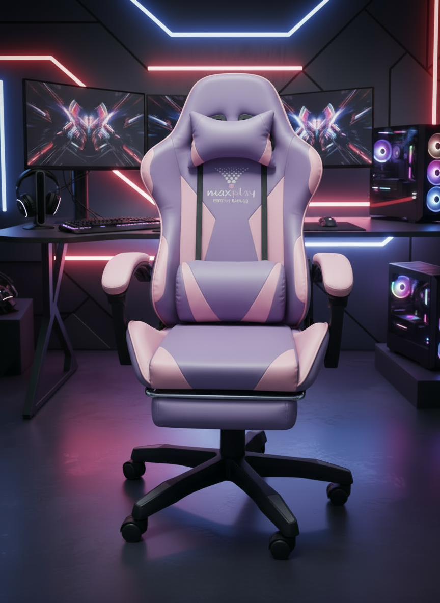 Silla Gamer Vibración Lumbar Ergonómica + Lila/Rosa - Image 3