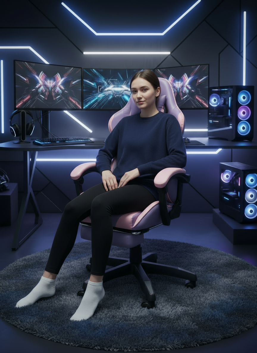 Silla Gamer Vibración Lumbar Ergonómica + Lila/Rosa - Image 4