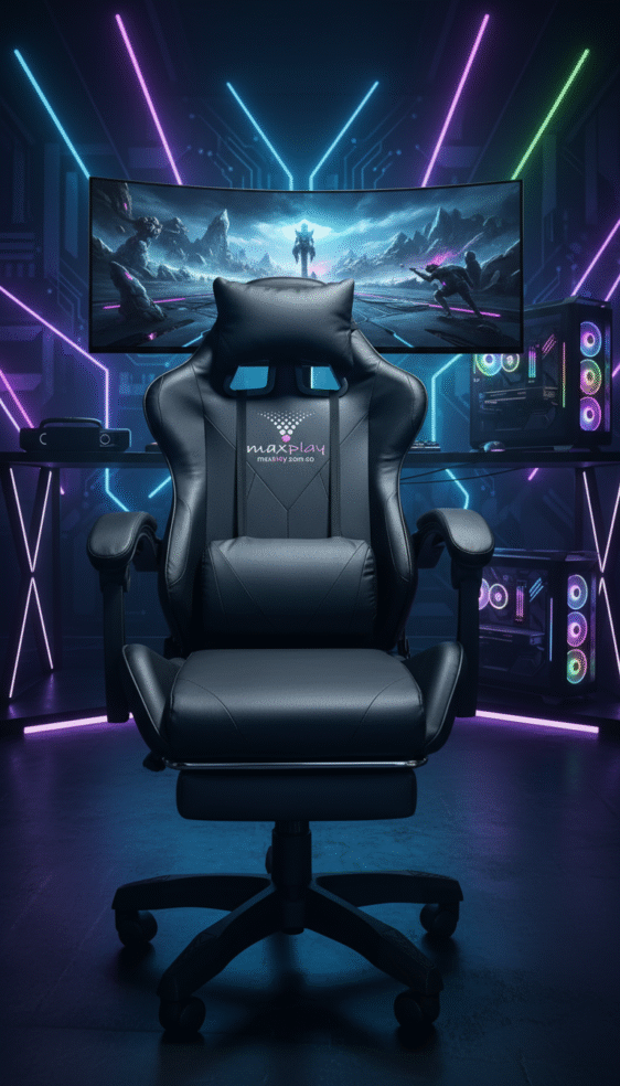 MaxGamer Vibracion Lumbar Negro Full + Reposapies