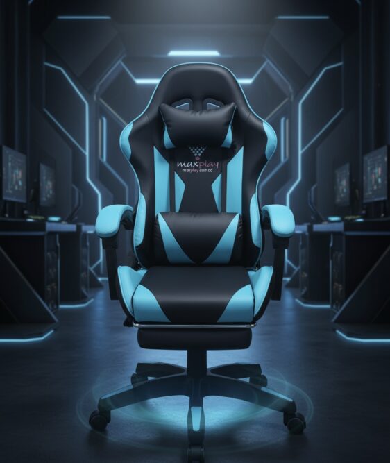 MaxGamer Vibracion Lumbar Negro Azul Celeste + Reposapiés