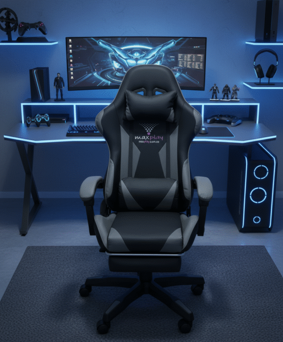 MaxGamer Vibracion Lumbar Gris/Negro + Reposapiés