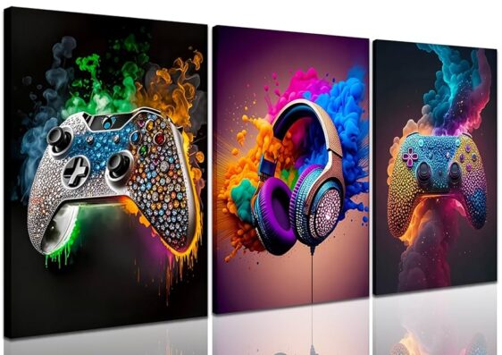 MaxGamer Lienzos Pared Decoración Set x 3 Accesorios Gamer