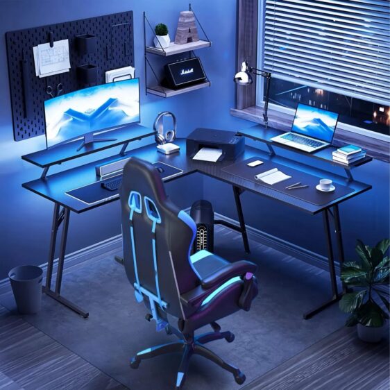 Escritorio Gamer Grande en L con Repisas